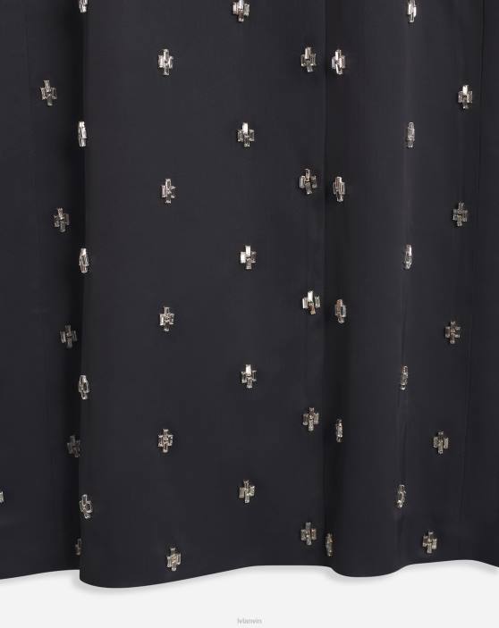 Lanvin sievietes satīna kleita bez piedurknēm 40LF42 apģērbs melns