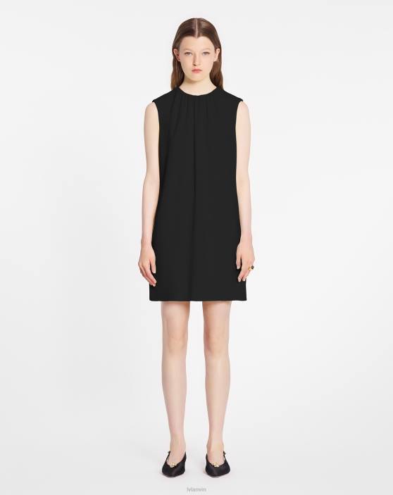Lanvin sievietes savilkta kakla mini kleita 40LF53 apģērbs melns