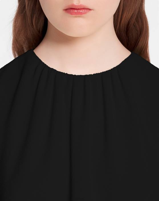 Lanvin sievietes savilkta kakla mini kleita 40LF53 apģērbs melns