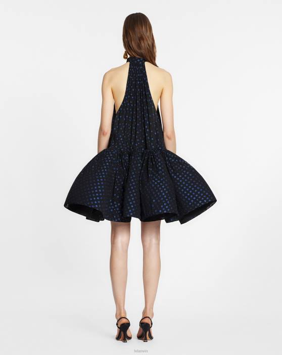 Lanvin sievietes uzliesmojoša kleita bez muguras 40LF79 apģērbs melns/tumši zils