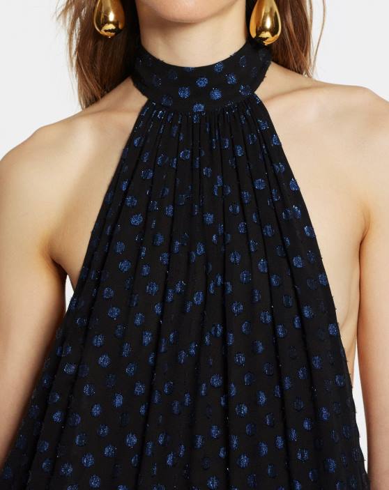 Lanvin sievietes uzliesmojoša kleita bez muguras 40LF79 apģērbs melns/tumši zils