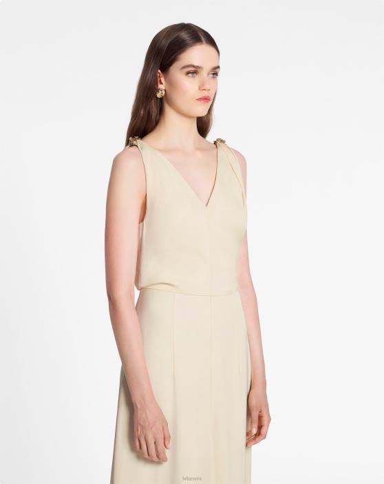 Lanvin sievietes uzliesmojoša midi kleita 40LF66 apģērbs smiltis