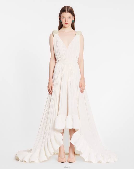 Lanvin sievietes vakarkleita šarmejas garumā līdz grīdai 40LF47 apģērbs gandrīz balts