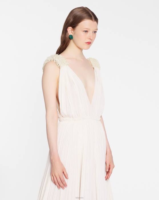 Lanvin sievietes vakarkleita šarmejas garumā līdz grīdai 40LF47 apģērbs gandrīz balts