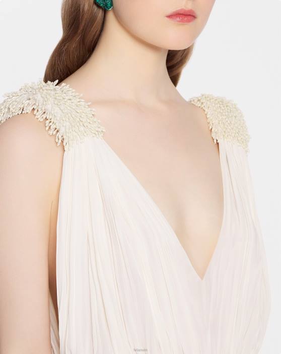 Lanvin sievietes vakarkleita šarmejas garumā līdz grīdai 40LF47 apģērbs gandrīz balts