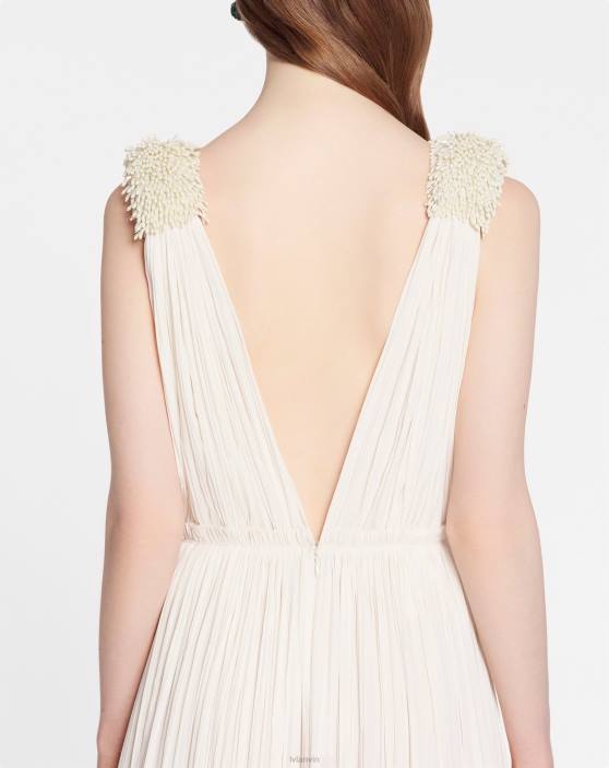 Lanvin sievietes vakarkleita šarmejas garumā līdz grīdai 40LF47 apģērbs gandrīz balts