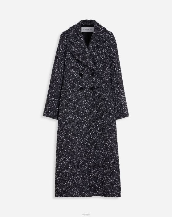 Lanvin sievietes divrindu pielāgots tvīda mētelis 40LF487 apģērbs balts melns