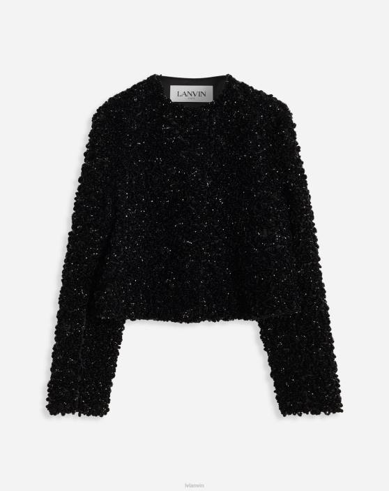 Lanvin sievietes pilnībā izšūta īsa jaka 40LF471 apģērbs melns