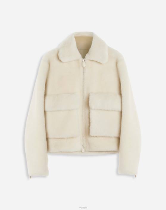 Lanvin sievietes īsa jaka no jēra ādas 40LF480 apģērbs bēšs