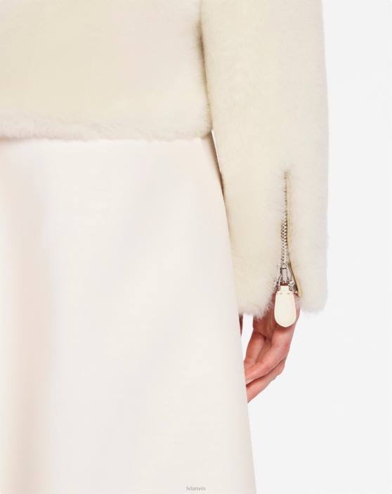 Lanvin sievietes īsa jaka no jēra ādas 40LF480 apģērbs bēšs