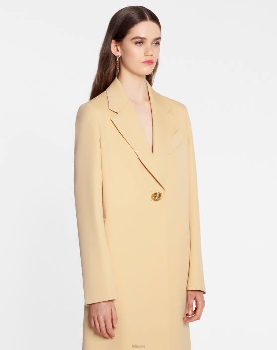 Lanvin sievietes vienrindas garens vilnas mētelis 40LF474 apģērbs olu čaumalu