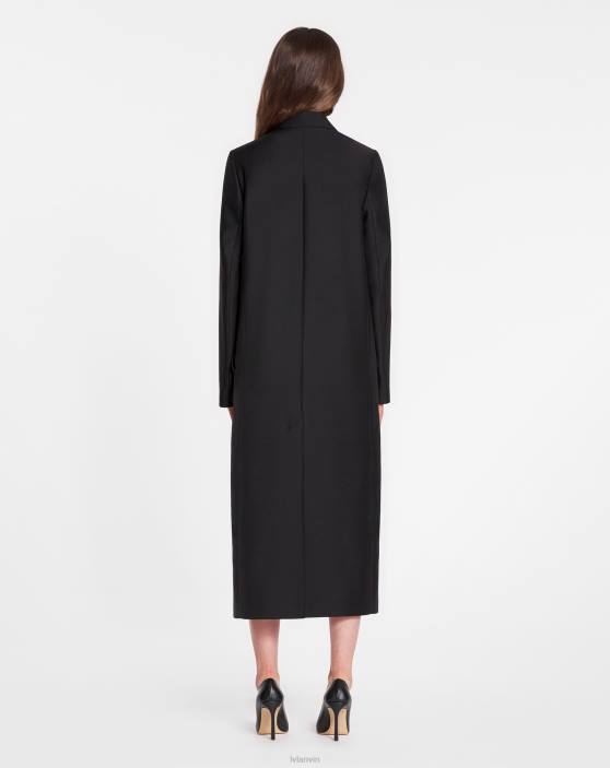 Lanvin sievietes vienrindas pielāgots vilnas zīda mētelis ar izšuvumu 40LF486 apģērbs melns