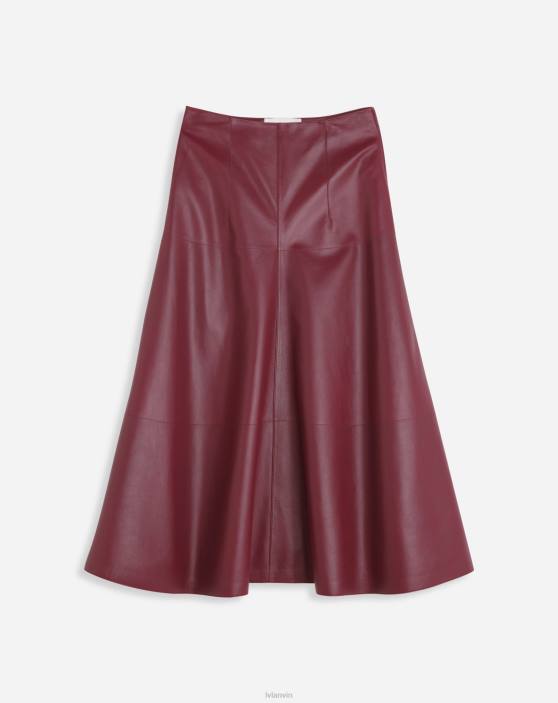 Lanvin sievietes Uzliesmojoši maksi svārki no nappa ādas 40LF503 apģērbs bordo