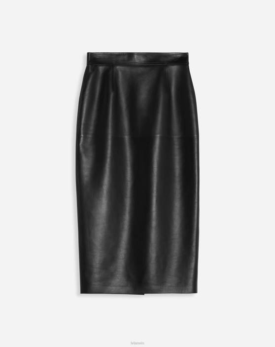 Lanvin sievietes ādas midi zīmuļu svārki 40LF499 apģērbs melns