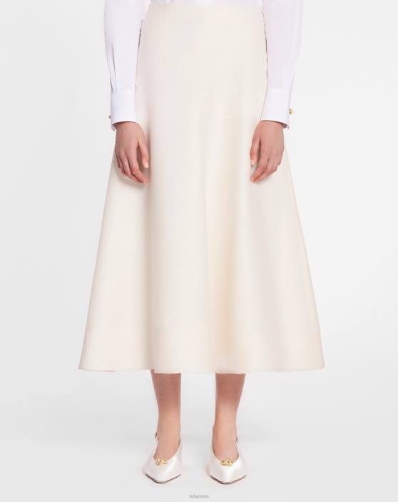 Lanvin sievietes uzliesmojoši maksi svārki no vilnas un zīda 40LF498 apģērbs gandrīz balts