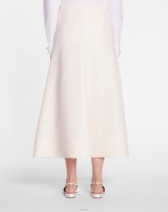 Lanvin sievietes uzliesmojoši maksi svārki no vilnas un zīda 40LF498 apģērbs gandrīz balts