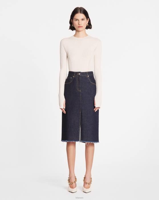 Lanvin sievietes vidēja garuma taisni džinsa svārki 40LF494 apģērbs jūras zils