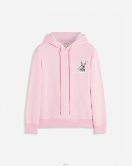 Lanvin sievietes klasiska piegriezuma kapuce ar apdruku no kokvilnas flīsa 40LF95 apģērbs rozā