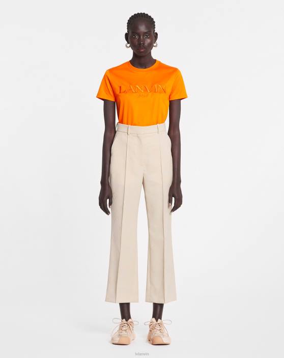 Lanvin sievietes klasisks Parīzes izšūts t-krekls 40LF118 apģērbs spilgti oranža