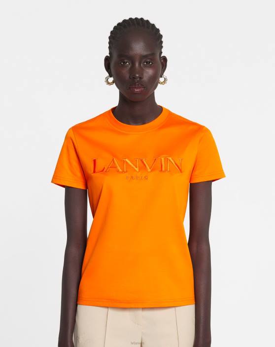 Lanvin sievietes klasisks Parīzes izšūts t-krekls 40LF118 apģērbs spilgti oranža