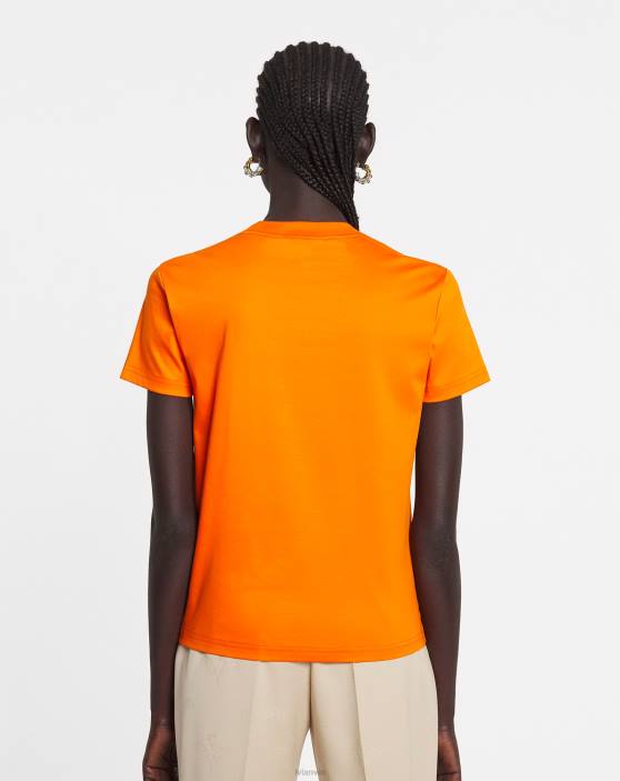 Lanvin sievietes klasisks Parīzes izšūts t-krekls 40LF118 apģērbs spilgti oranža