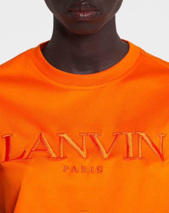 Lanvin sievietes klasisks Parīzes izšūts t-krekls 40LF118 apģērbs spilgti oranža