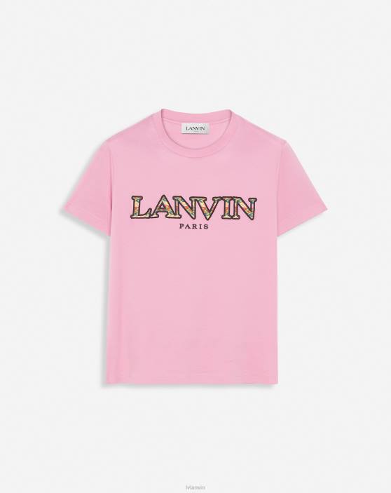 Lanvin sievietes klasisks apmales izšūts t-krekls 40LF94 apģērbs peonijas rozā