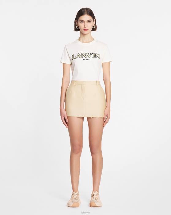 Lanvin sievietes klasisks apmales izšūts t-krekls 40LF98 apģērbs pienu
