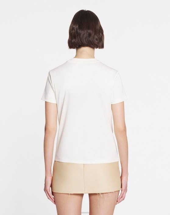 Lanvin sievietes klasisks apmales izšūts t-krekls 40LF98 apģērbs pienu