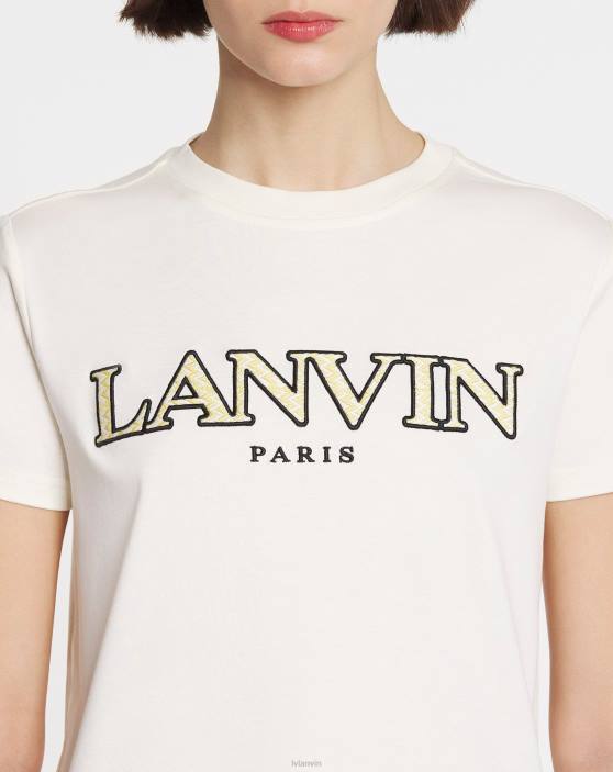Lanvin sievietes klasisks apmales izšūts t-krekls 40LF98 apģērbs pienu