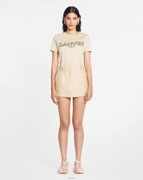 Lanvin sievietes klasisks apmales izšūts t-krekls 40LF99 apģērbs smiltis