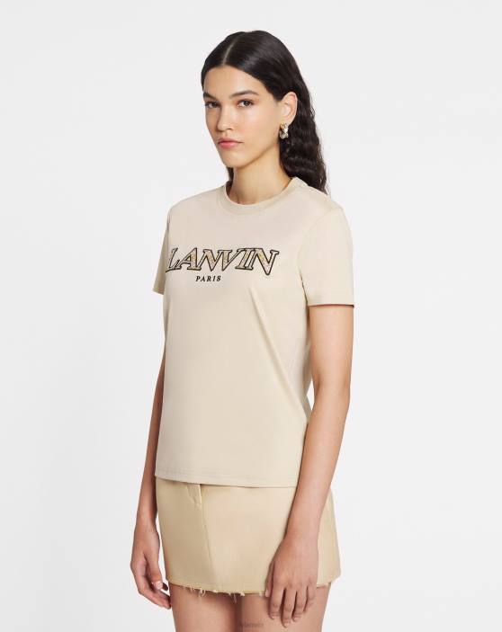 Lanvin sievietes klasisks apmales izšūts t-krekls 40LF99 apģērbs smiltis