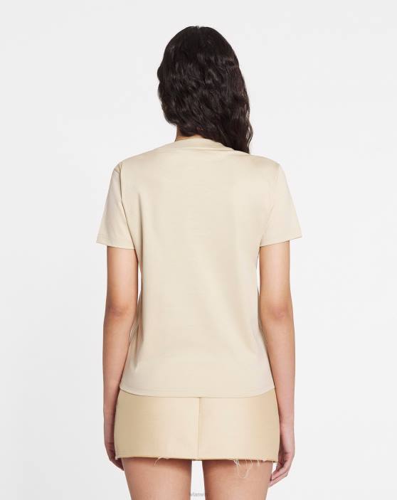 Lanvin sievietes klasisks apmales izšūts t-krekls 40LF99 apģērbs smiltis