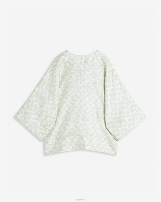 Lanvin sievietes Apdrukāta zīda tops ar atvērtu kakla elkoņu piedurknēm 40LF20 apģērbs salvija