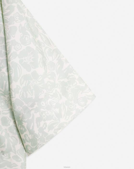 Lanvin sievietes Apdrukāta zīda tops ar atvērtu kakla elkoņu piedurknēm 40LF20 apģērbs salvija