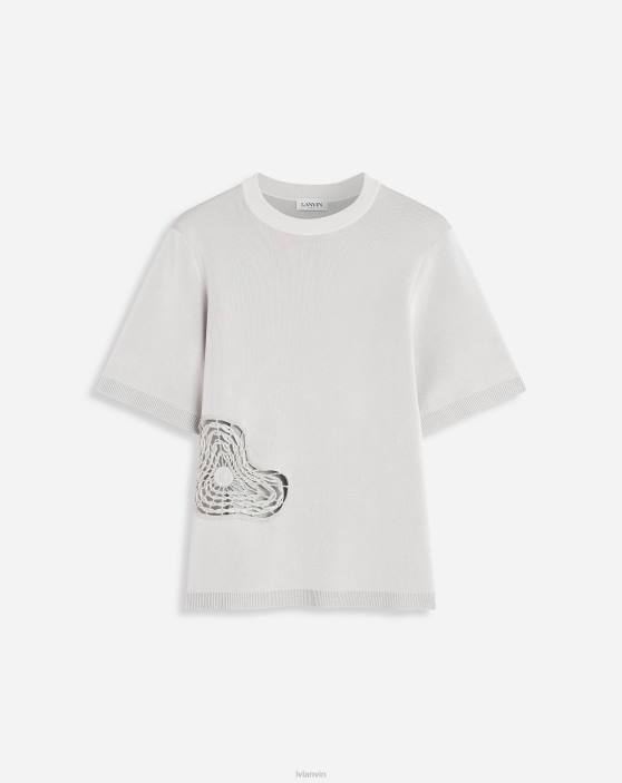 Lanvin sievietes Ar rafijas izšūtu T-kreklu ar apaļu kaklu 40LF41 apģērbs salvija