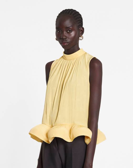 Lanvin sievietes Charmeuse žakarda tops bez piedurknēm 40LF1 apģērbs kukurūza