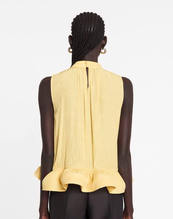 Lanvin sievietes Charmeuse žakarda tops bez piedurknēm 40LF1 apģērbs kukurūza