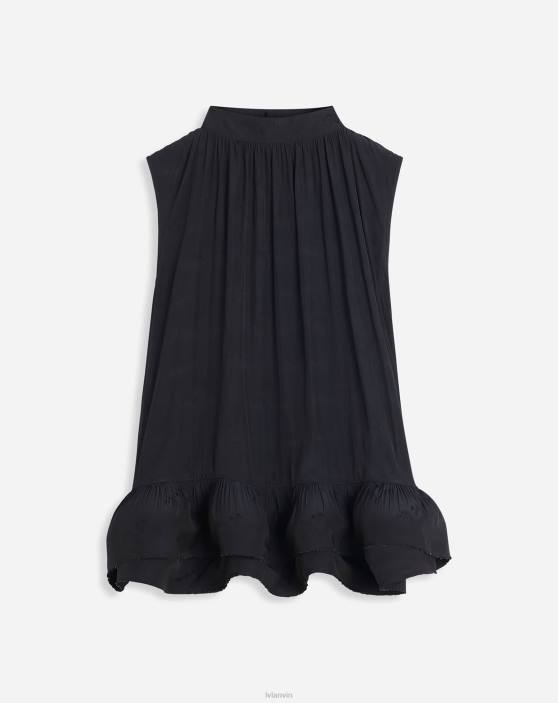 Lanvin sievietes Charmeuse žakarda tops bez piedurknēm 40LF2 apģērbs melns