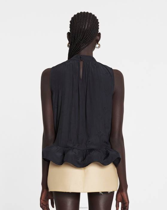 Lanvin sievietes Charmeuse žakarda tops bez piedurknēm 40LF2 apģērbs melns