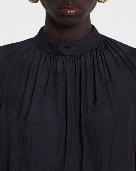 Lanvin sievietes Charmeuse žakarda tops bez piedurknēm 40LF2 apģērbs melns