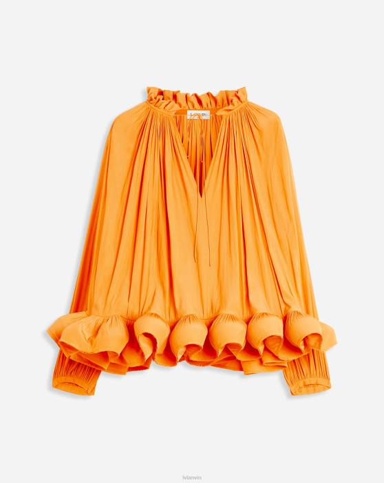 Lanvin sievietes Charmeuse blūze ar garām piedurknēm 40LF25 apģērbs mango