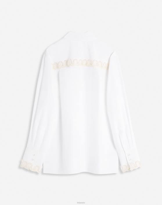 Lanvin sievietes Poplīna izšūts krekls ar garām piedurknēm 40LF8 apģērbs optiski balts