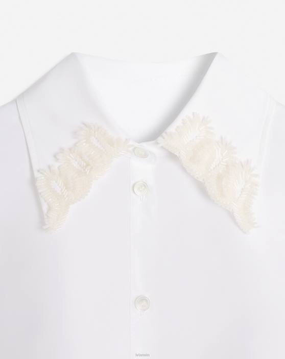 Lanvin sievietes Poplīna izšūts krekls ar garām piedurknēm 40LF8 apģērbs optiski balts