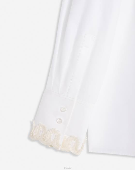 Lanvin sievietes Poplīna izšūts krekls ar garām piedurknēm 40LF8 apģērbs optiski balts