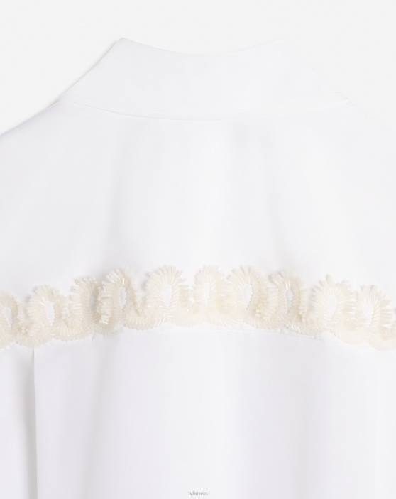 Lanvin sievietes Poplīna izšūts krekls ar garām piedurknēm 40LF8 apģērbs optiski balts