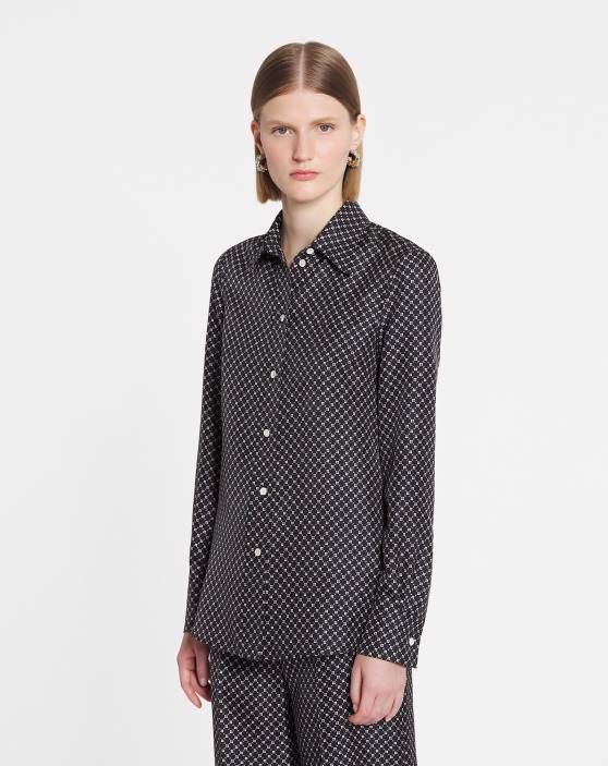 Lanvin sievietes apdrukāts klasisks krekls 40LF7 apģērbs melns