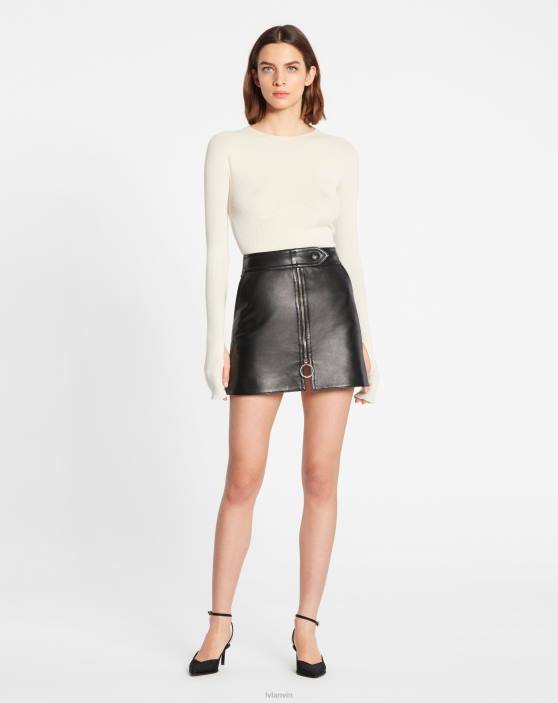 Lanvin sievietes kašmira un zīda tops ar garām piedurknēm 40LF37 apģērbs ekru