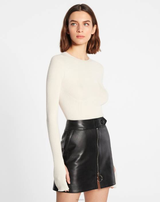 Lanvin sievietes kašmira un zīda tops ar garām piedurknēm 40LF37 apģērbs ekru