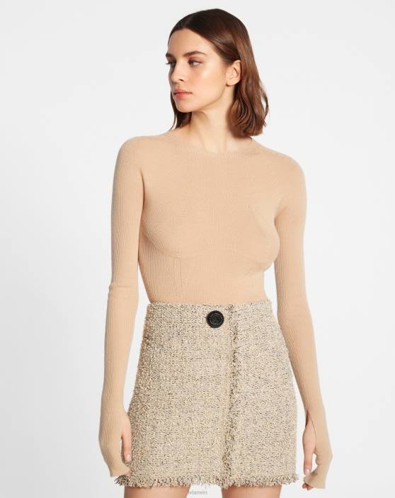 Lanvin sievietes kašmira un zīda tops ar garām piedurknēm 40LF38 apģērbs bēšs